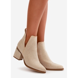 Botas de mujer decoradas de tacón alto con puntera en punta, Fararia beige 1