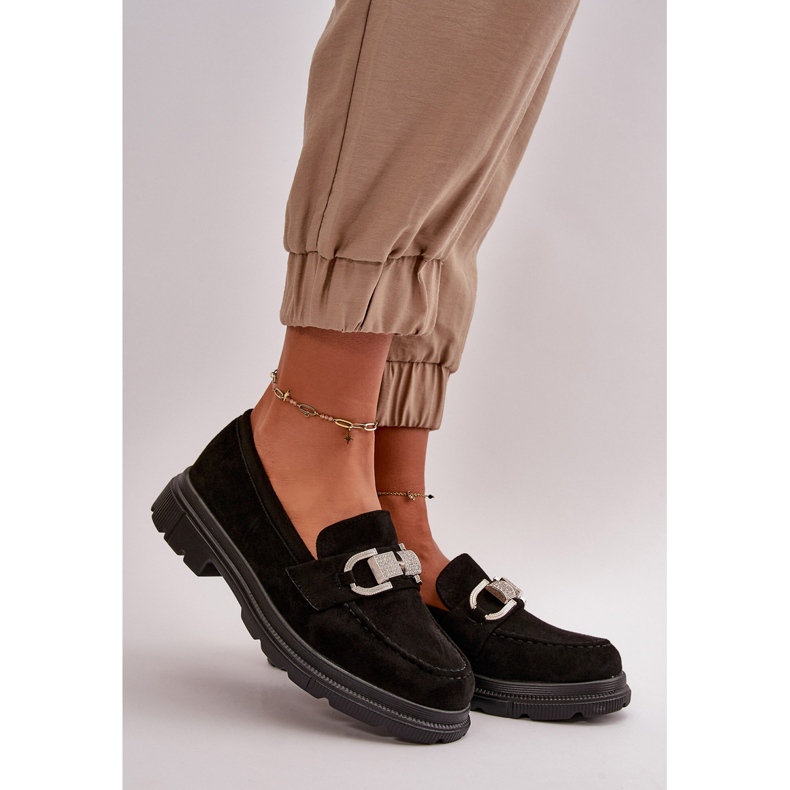 Mocasines De Mujer De Ante Ecológico Con Decoración, Glicina Negra negro 1