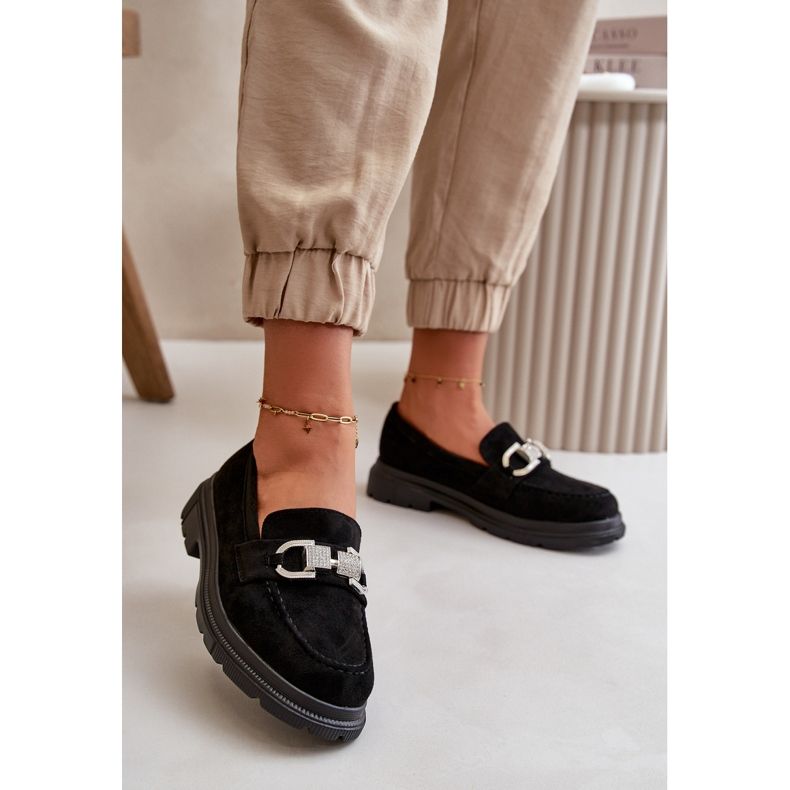 Mocasines De Mujer De Ante Ecológico Con Decoración, Glicina Negra negro 2