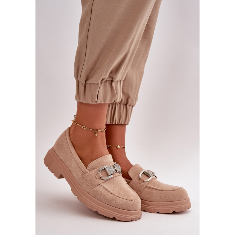 Mocasines Mujer Ante Ecológico Con Adorno, Glicina Beige 2