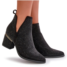 Botas de mujer decoradas de tacón alto con puntera puntiaguda, Fararia negra negro 9