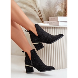 Botas de mujer decoradas de tacón alto con puntera puntiaguda, Fararia negra negro 8