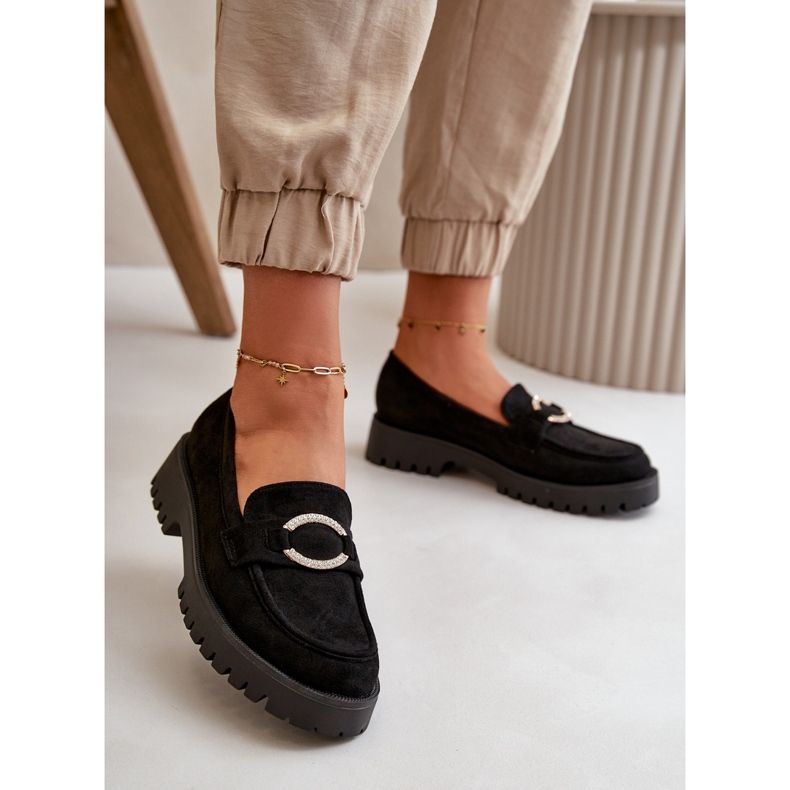 Mocasines Mujer Ante Eco Con Detalles Brillantes Negro Avellina 2