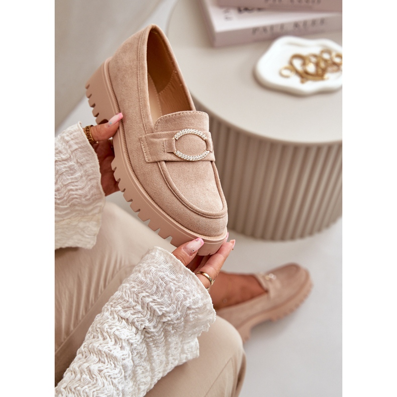 Mocasines Mujer Ante Ecológico Detalle Brillantes Beige Avellina 2