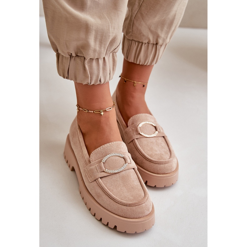 Mocasines Mujer Ante Ecológico Detalle Brillantes Beige Avellina 1