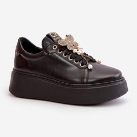 Deportivas Mujer Plataforma Piel Con Mariposa CheBello 4585 Negro 4