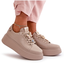 Deportivas Mujer de Piel con Plataforma y Adornos CheBello 4585 Beige 10