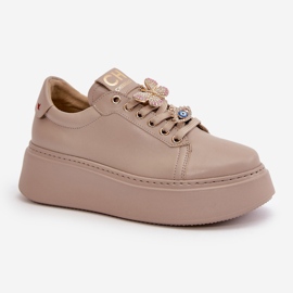 Deportivas Mujer de Piel con Plataforma y Adornos CheBello 4585 Beige 4