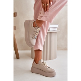 Deportivas Mujer de Piel con Plataforma y Adornos CheBello 4585 Beige 5