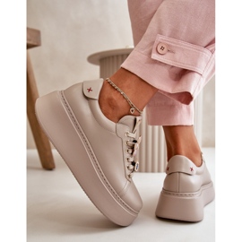 Deportivas Mujer de Piel con Plataforma y Adornos CheBello 4585 Beige 7