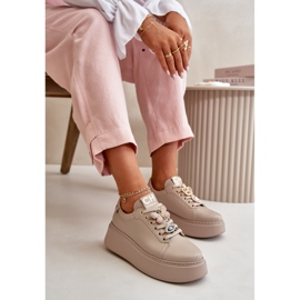 Deportivas Mujer de Piel con Plataforma y Adornos CheBello 4585 Beige 8