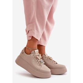 Deportivas Mujer de Piel con Plataforma y Adornos CheBello 4585 Beige 1