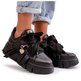 Sneakers Mujer Piel Con Plataforma Negro CheBello 4568 9