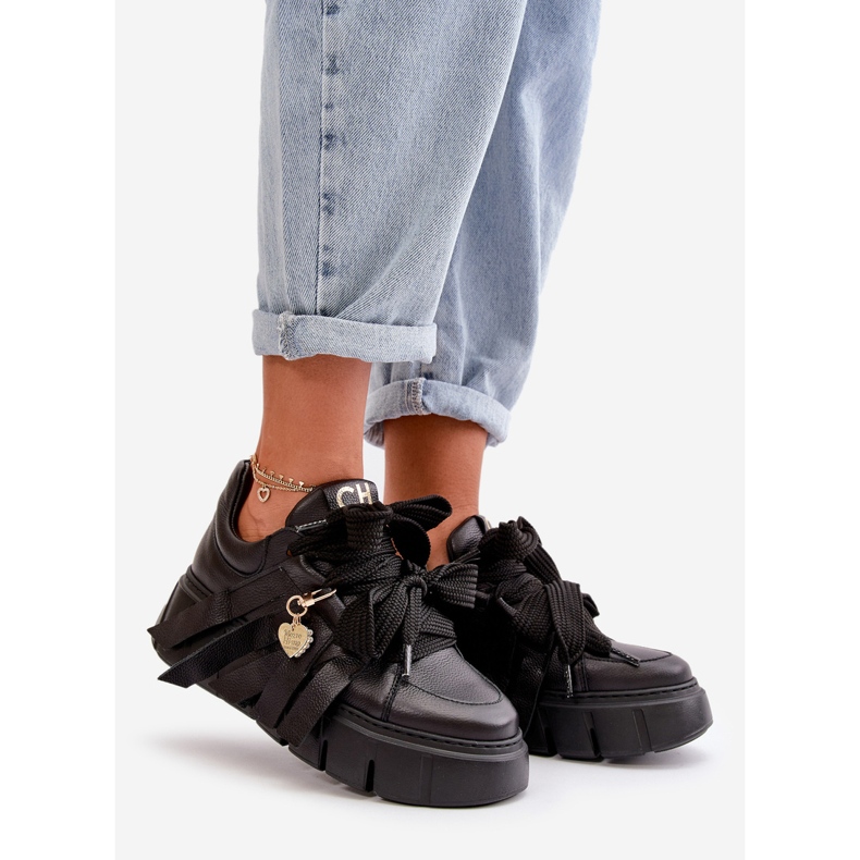Sneakers Mujer Piel Con Plataforma Negro CheBello 4568 1