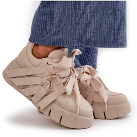 Deportivas Mujer de Piel con Plataforma Beige CheBello 4568 11