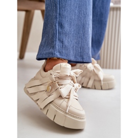 Deportivas Mujer de Piel con Plataforma Beige CheBello 4568 4