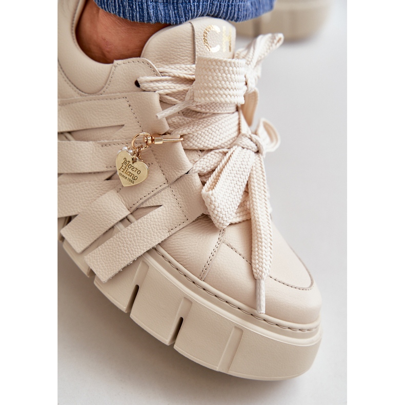 Deportivas Mujer de Piel con Plataforma Beige CheBello 4568 2