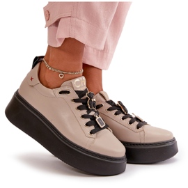 Zapatillas Mujer De Piel Con Pins En La Plataforma CheBello 4596 Beige 10