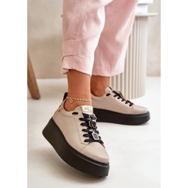 Zapatillas Mujer De Piel Con Pins En La Plataforma CheBello 4596 Beige 2