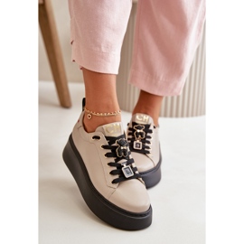 Zapatillas Mujer De Piel Con Pins En La Plataforma CheBello 4596 Beige 3