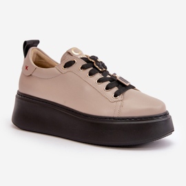 Zapatillas Mujer De Piel Con Pins En La Plataforma CheBello 4596 Beige 4