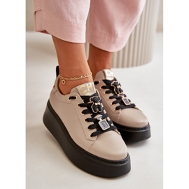 Zapatillas Mujer De Piel Con Pins En La Plataforma CheBello 4596 Beige 5