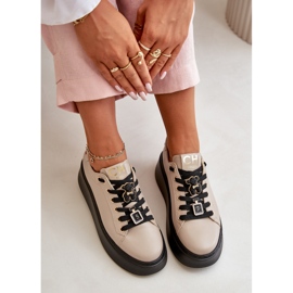 Zapatillas Mujer De Piel Con Pins En La Plataforma CheBello 4596 Beige 7