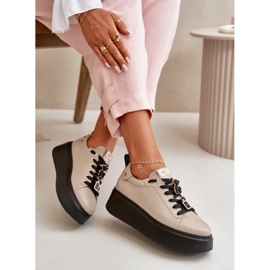 Zapatillas Mujer De Piel Con Pins En La Plataforma CheBello 4596 Beige 8