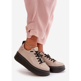 Zapatillas Mujer De Piel Con Pins En La Plataforma CheBello 4596 Beige 1