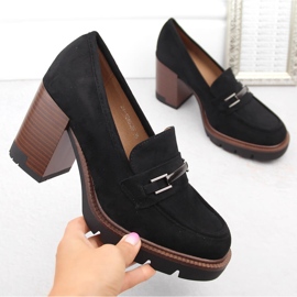 Zapatos de ante, mocasines de mujer con tacón alto, negro Potocki 12465 1