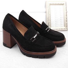 Zapatos de ante, mocasines de mujer con tacón alto, negro Potocki 12465 2