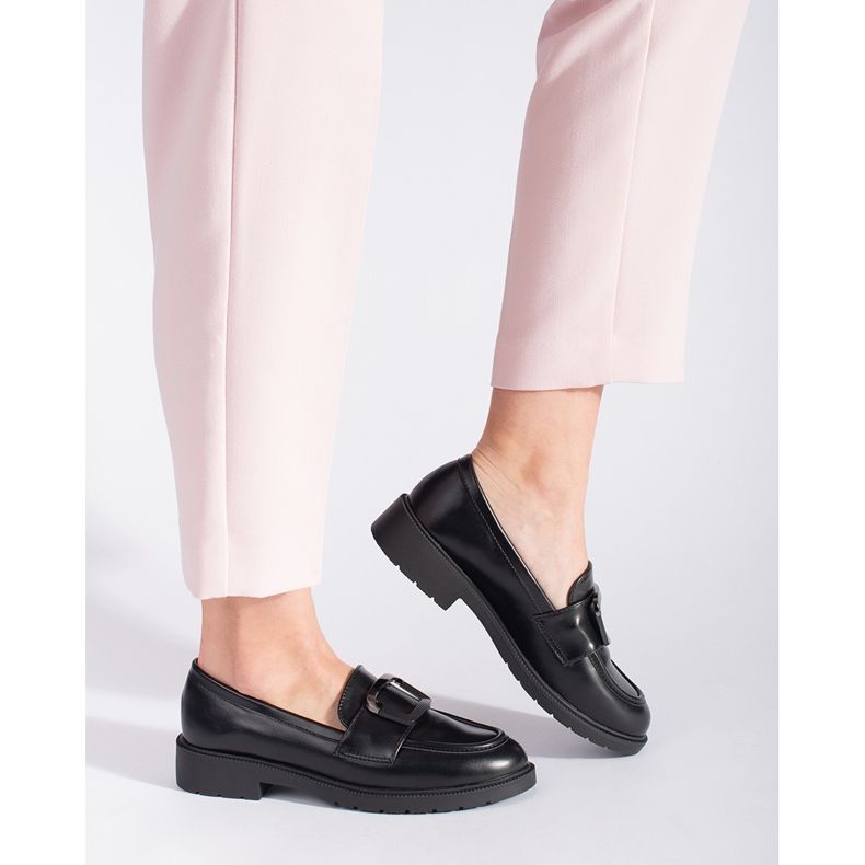 Goodin Mocasines de mujer negros con hebilla. 1