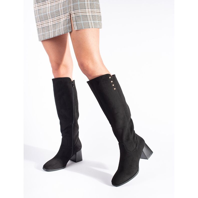 Botas de tacón de ante negro 2