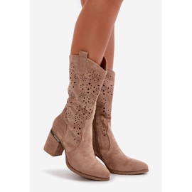 Botas Vaqueras Caladas De Mujer Con Tacón Alto Ante Ecológico Beige S.Barski HY42-028 1 Botas Vaqueras Caladas De Mujer Con Tacón Alto Ante Ecológico Beige S.Barski HY42-028 1