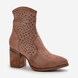 Botines de Mujer Calados Decorados en Gamuza Ecológica Marrón S.Barski HY42-029 5