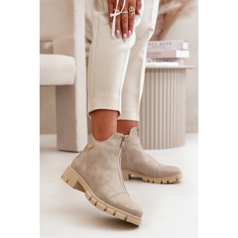 Botines de mujer aislantes con abrasiones, piel ecológica, verietta dorado 2