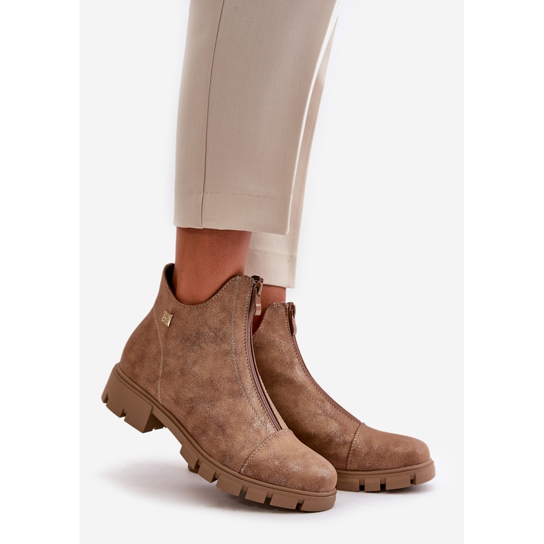 Botines de mujer aislantes con abrasiones en piel ecológica marrón y dorado Verietta 1