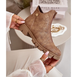 Botines de mujer aislantes con abrasiones en piel ecológica marrón y dorado Verietta 3
