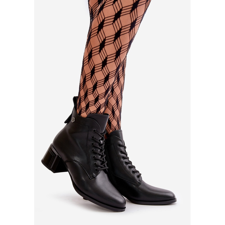 Botas De Mujer Con Cordones Y Tacón Alto, Piel Natural Cálida, Negro Vinceza 91110 1