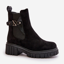 Botines De Mujer Eco Ante Negro Aislados Con Detalle Dorado Bervena 3