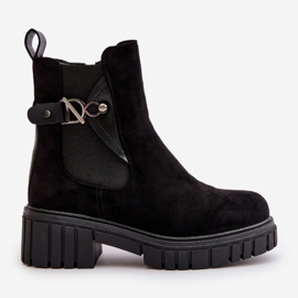Botines De Mujer Eco Ante Negro Aislados Con Detalle Dorado Bervena 7