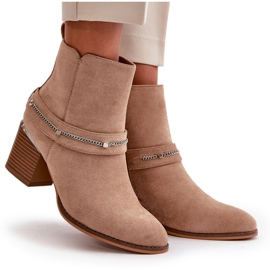 Botas De Mujer Aisladas Con Tacón Alto Y Cadena Ante Ecológico Beige Hanalen 10