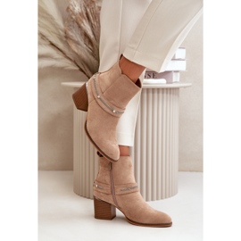 Botas De Mujer Aisladas Con Tacón Alto Y Cadena Ante Ecológico Beige Hanalen 6
