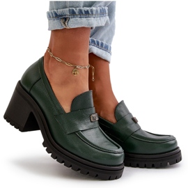 Zazoo 20168 Zapatos Elegantes Mujer Tacón Bajo, Piel Natural, Verde Oscuro 11