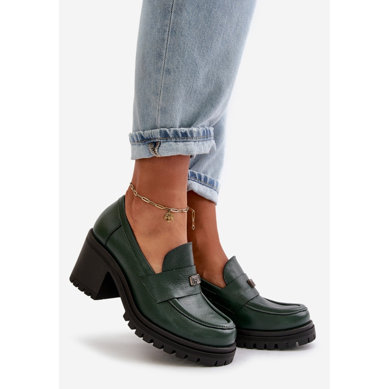 Zazoo 20168 Zapatos Elegantes Mujer Tacón Bajo, Piel Natural, Verde Oscuro 1