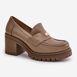 Zazoo 20168 Zapatos Elegantes Mujer Tacón Bajo, Piel Natural, Beige Oscuro 5