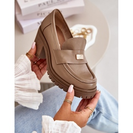 Zazoo 20168 Zapatos Elegantes Mujer Tacón Bajo, Piel Natural, Beige Oscuro 2