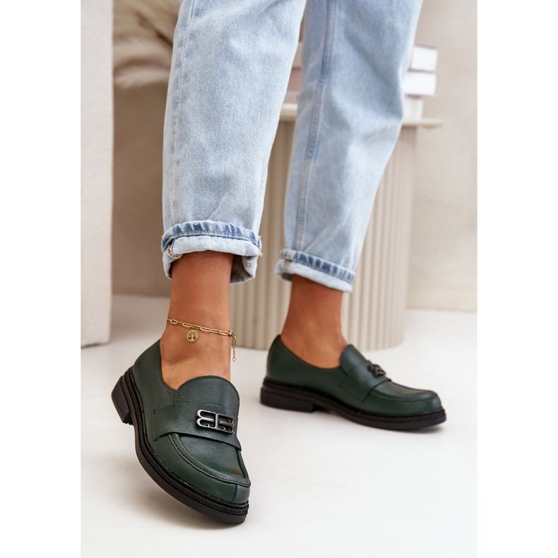 Zazoo 20174 Zapatos Tacón Plano Mujer Piel Elegante, Verde Oscuro 2