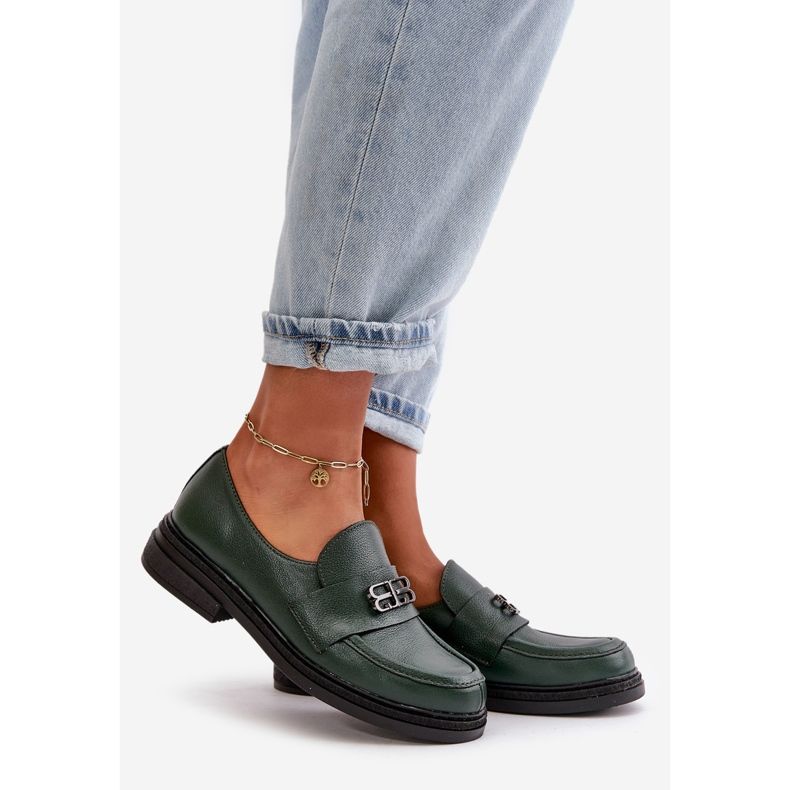 Zazoo 20174 Zapatos Tacón Plano Mujer Piel Elegante, Verde Oscuro 1