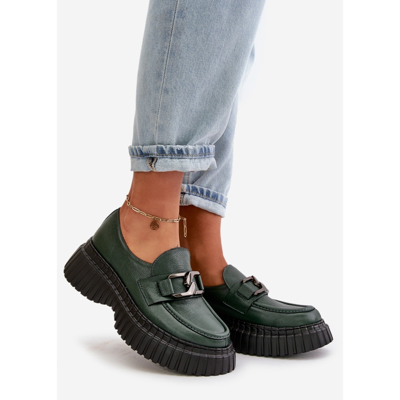 Zazoo 20176 Zapatos Mocasines Mujer, Piel Natural, Verde Oscuro 1